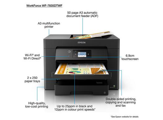 STAMPANTE MULTIFUNZIONE INKJET EPSON WORKFORCE WF7835DTWF A3 C11CH68404